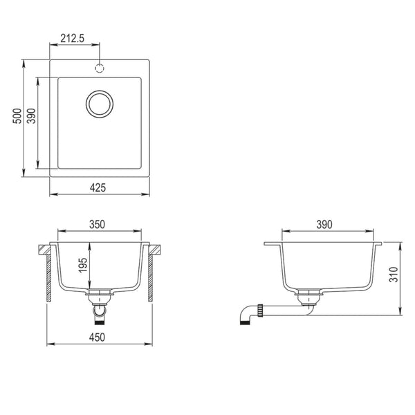 Kitchen Sinks Overmount Kitchen Sink Single Basin Granite Black