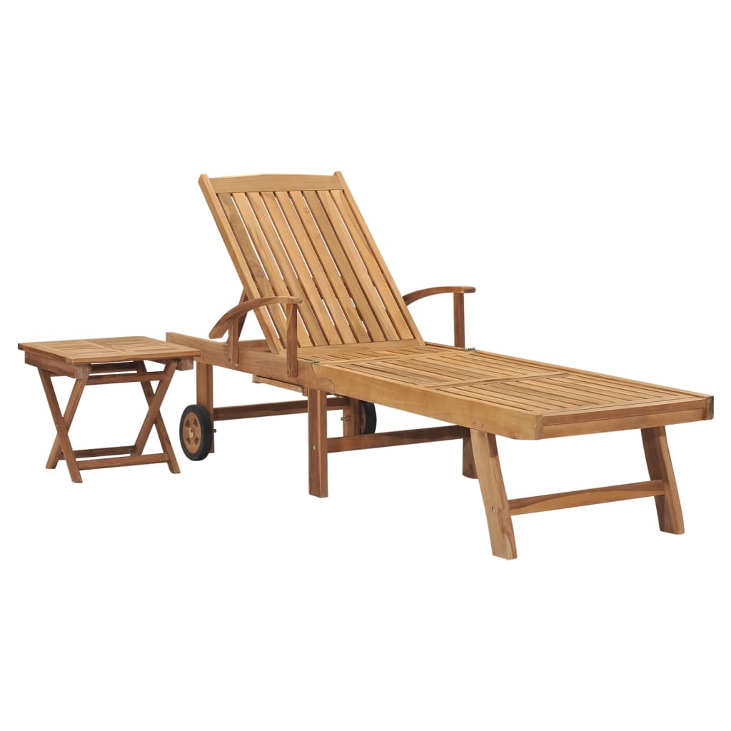 Loungers Sun Lounger With Table Solid Teak Wood