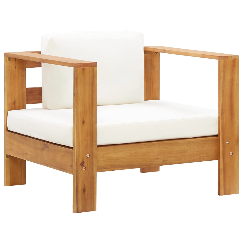 Garden Chair With Cushion Cream Solid Acacia Wood