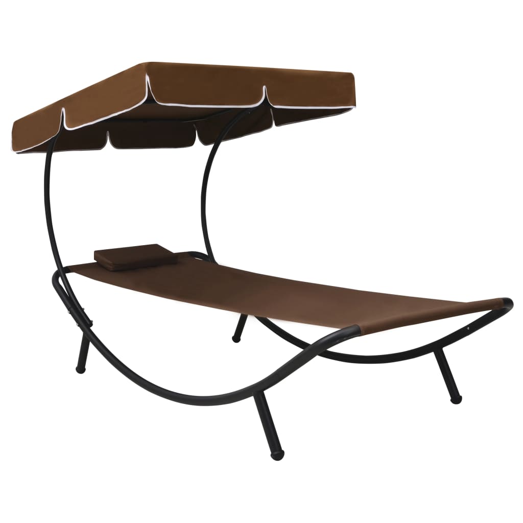 Outdoor Lounge Bed With Canopy & Pillow Brown