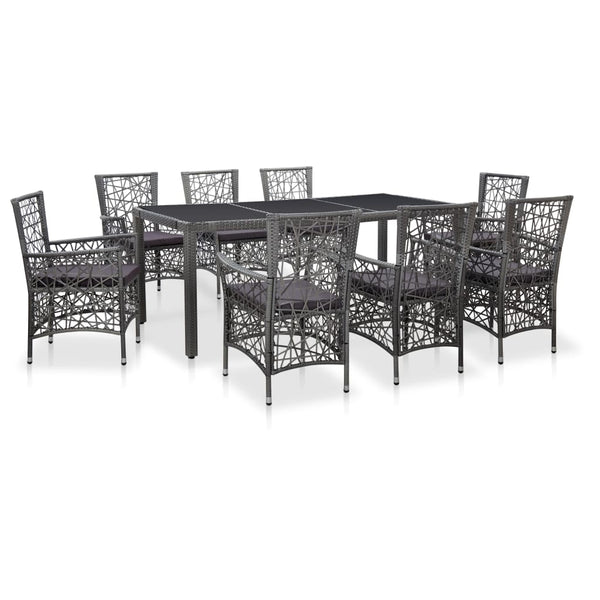 Patio Furniture Sets 9 Piece Outdoor Dining Set Poly Rattan Grey