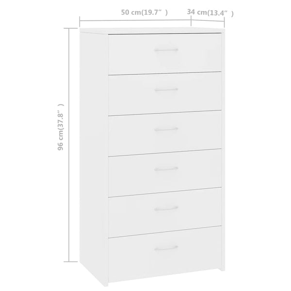 Sideboards & Buffets Sideboard With 6 Drawers White 50X34x96 Cm Engineered Wood