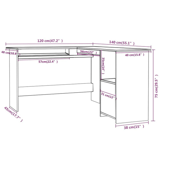 Home Office Desks L Shaped Corner Desk Concrete Grey 120X140x75 Cm Engineered Wood