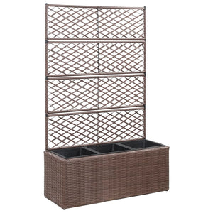 Raised Garden Beds Trellis Raised Bed With 3 Pots 83X30x130 Cm Poly Rattan Brown