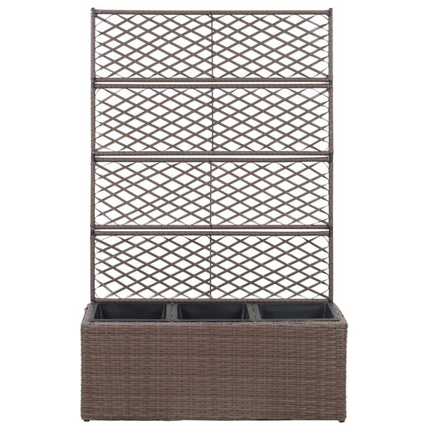 Raised Garden Beds Trellis Raised Bed With 3 Pots 83X30x130 Cm Poly Rattan Brown