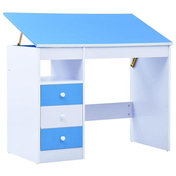 Home Office Desks Children Drawing Study Desk Tiltable Blue And White