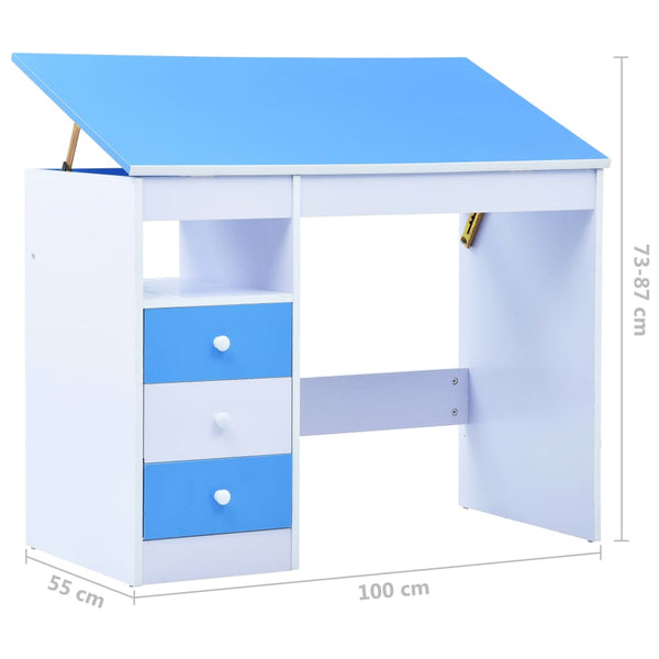 Home Office Desks Children Drawing Study Desk Tiltable Blue And White