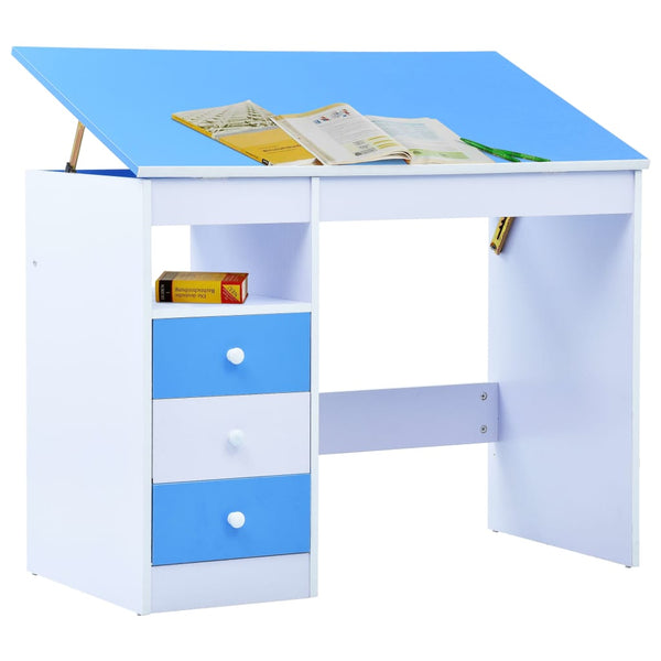 Home Office Desks Children Drawing Study Desk Tiltable Blue And White