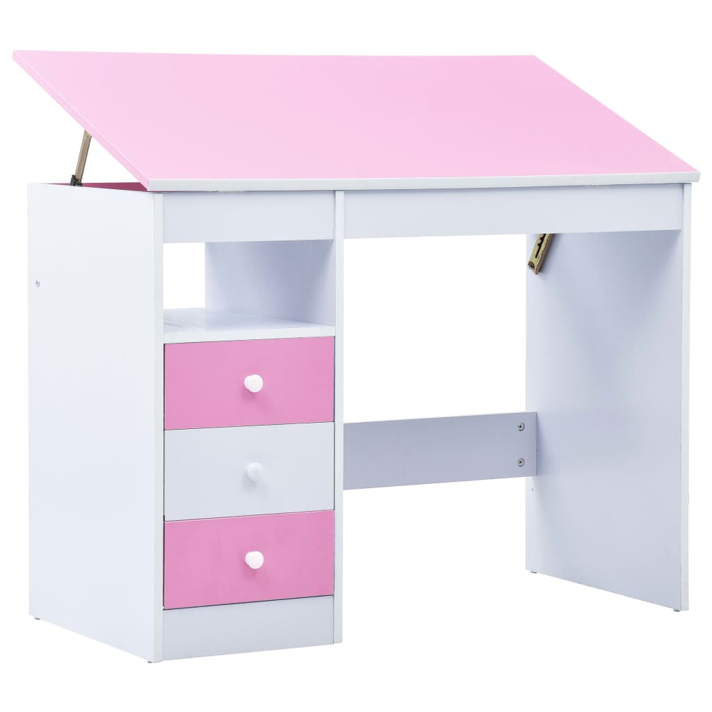 Home Office Desks Children Drawing Study Desk Tiltable Pink And White