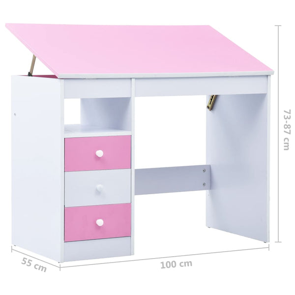 Home Office Desks Children Drawing Study Desk Tiltable Pink And White