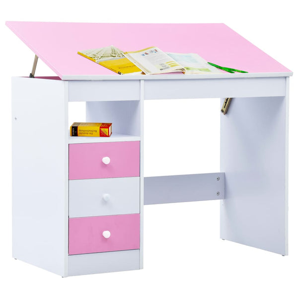 Home Office Desks Children Drawing Study Desk Tiltable Pink And White