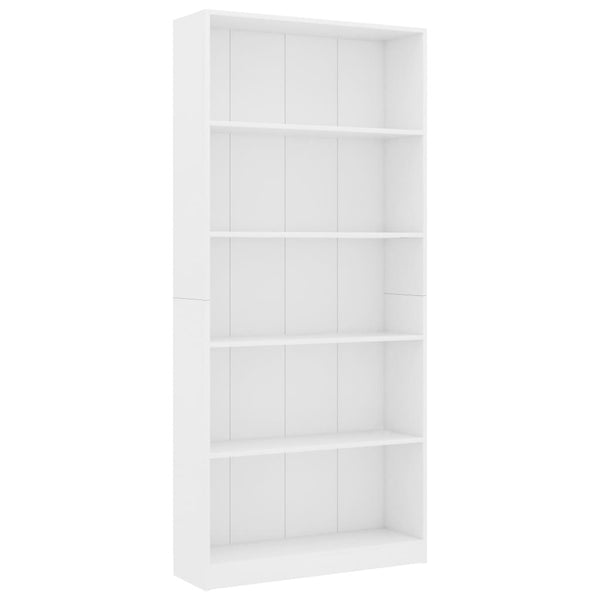 5-Tier Book Cabinet White 80X24x175 Cm Engineered Wood