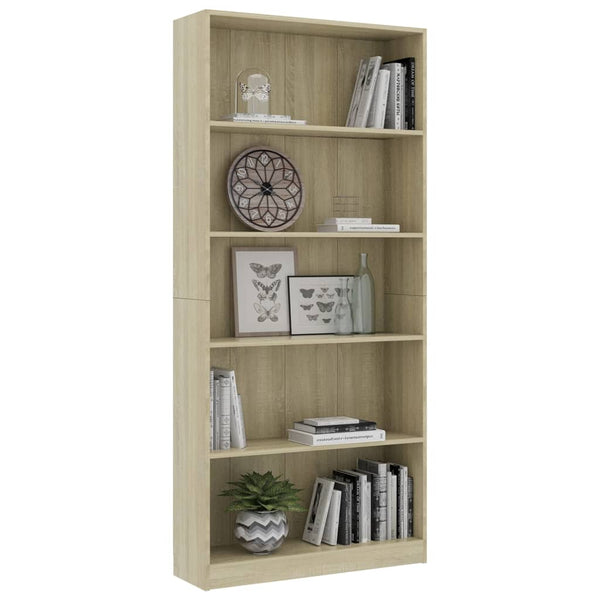 Bookshelves 5 Tier Book Cabinet Sonoma Oak 80X24x175 Cm Engineered Wood