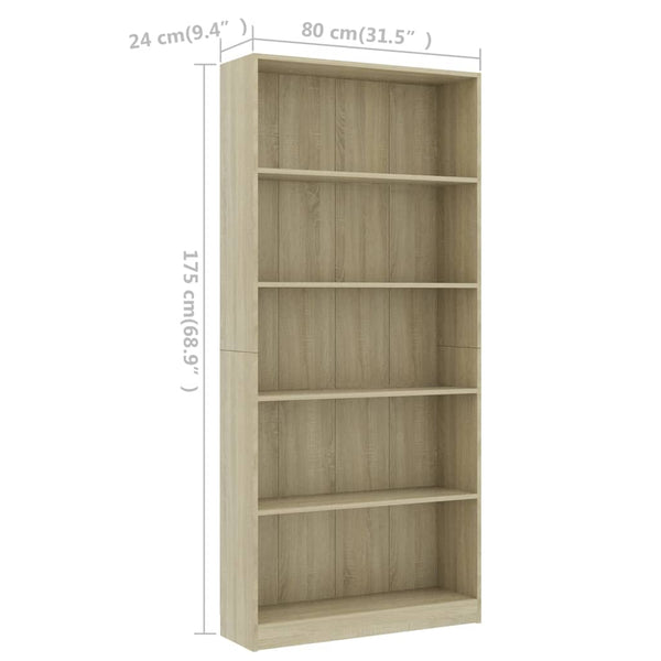 Bookshelves 5 Tier Book Cabinet Sonoma Oak 80X24x175 Cm Engineered Wood