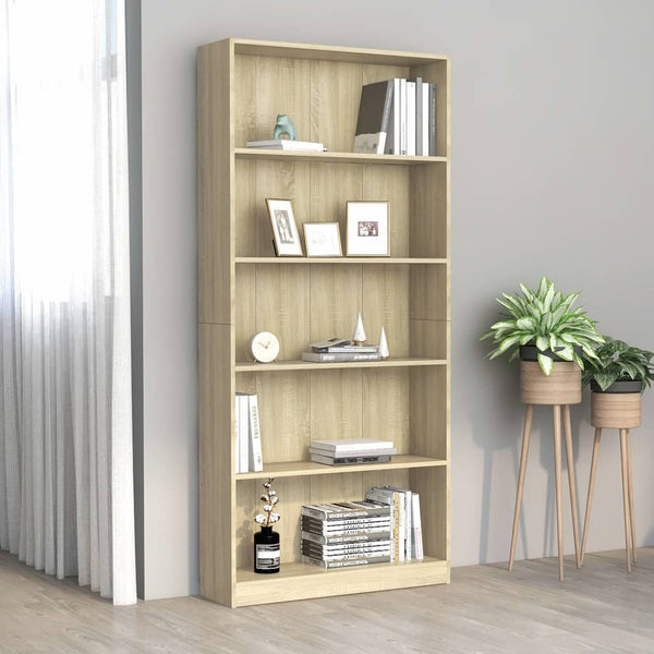 Bookshelves 5 Tier Book Cabinet Sonoma Oak 80X24x175 Cm Engineered Wood