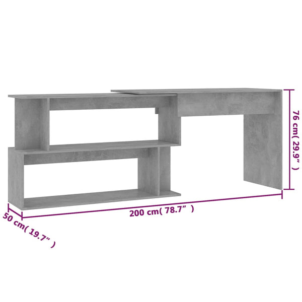 Home Office Desks Corner Desk Concrete Grey 200X50x76 Cm Engineered Wood