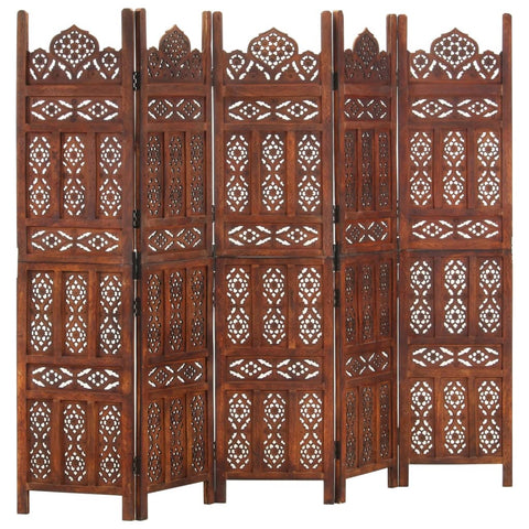 Screens & Room Dividers Hand Carved 5 Panel Room Divider Brown 200X165 Cm Solid Mango Wood