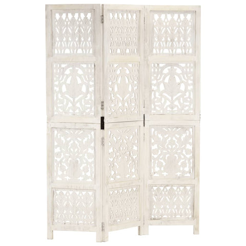 Screens & Room Dividers Hand Carved 3 Panel Room Divider White 120X165 Cm Solid Mango Wood