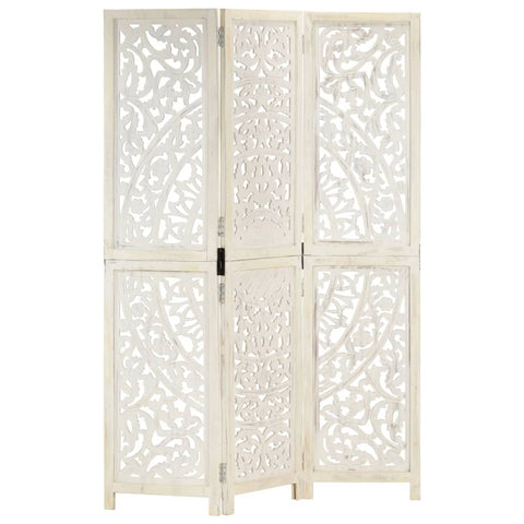 Screens & Room Dividers Hand Carved 3 Panel Room Divider White 120X165 Cm Solid Mango Wood