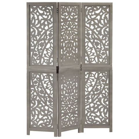 Screens & Room Dividers Hand Carved 3 Panel Room Divider Grey 120X165 Cm Solid Mango Wood