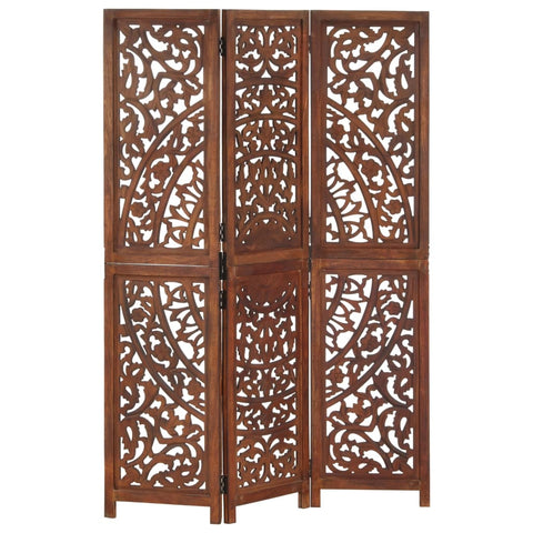 Screens & Room Dividers Hand Carved 3 Panel Room Divider Brown 120X165 Cm Solid Mango Wood