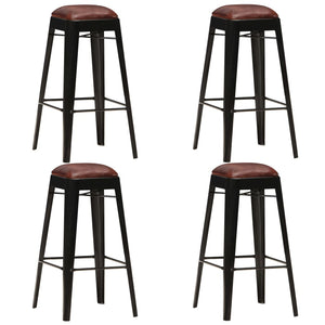 Benches Bar Stools Bar Stools 4 Pcs Black Real Leather