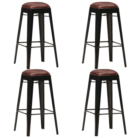 Benches Bar Stools Bar Stools 4 Pcs Black Real Leather