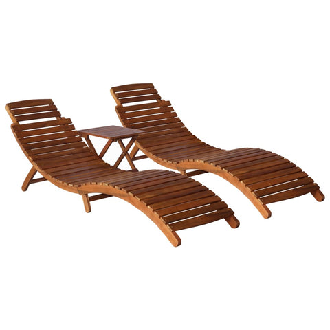 Loungers 3 Piece Sunlounger With Tea Table Solid Wood Acacia