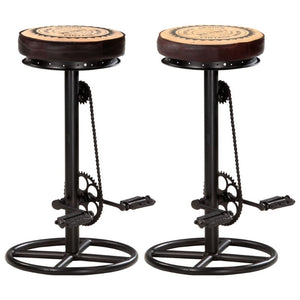 Benches Bar Stools Bar Stools With Canvas Print 2 Pcs Black And Brown Real Leather