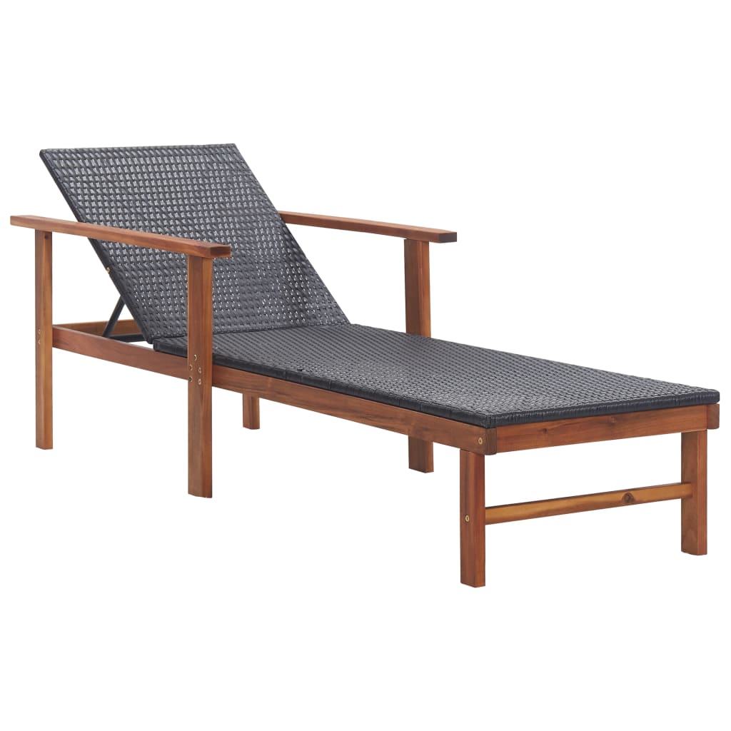 Loungers Sun Lounger Poly Rattan And Solid Acacia Wood Black