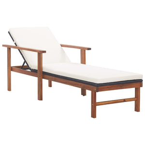 Loungers Sun Lounger With Cushion Poly Rattan And Solid Acacia Wood