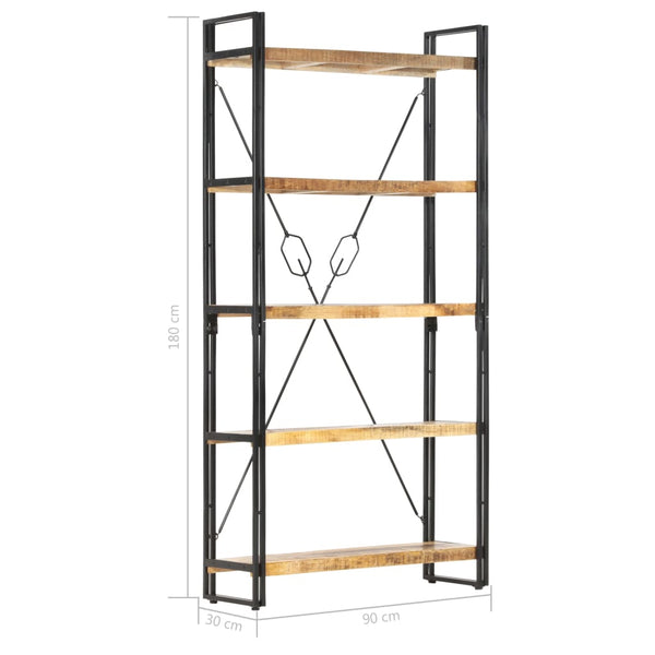 Bookshelves 5 Tier Bookcase 90X30x180 Cm Solid Mango Wood