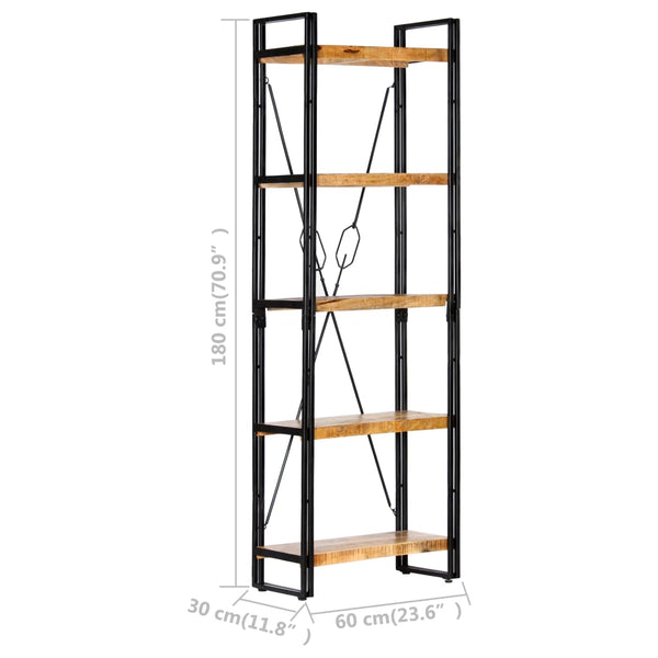 Bookshelves 5 Tier Bookcase 60X30x180 Cm Solid Mango Wood