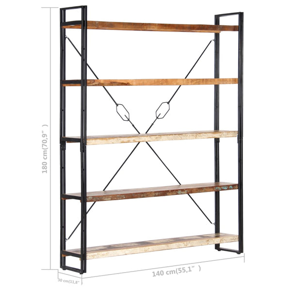 Bookshelves 5 Tier Bookcase 140X30x180 Cm Solid Reclaimed Wood