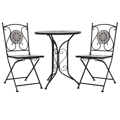 Patio Furniture Sets 3 Piece Mosaic Bistro Set Ceramic Tile Grey