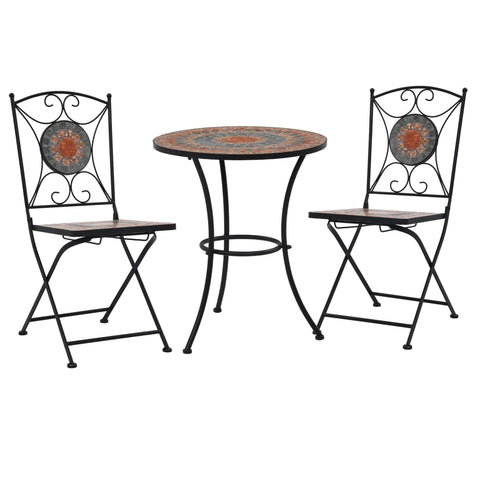 Patio Furniture Sets 3 Piece Mosaic Bistro Set Ceramic Tile Orange/Grey