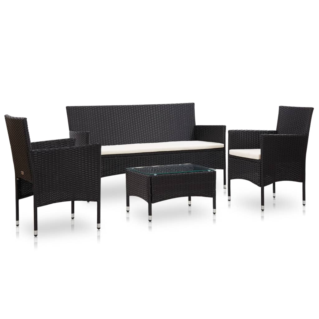 Patio Furniture Sets 4 Piece Garden Lounge Set With Cushions Poly Rattan Black