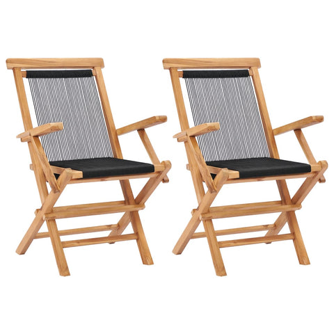 Patio Chairs Folding Garden Chairs 2 Pcs Solid Teak Wood And Rope