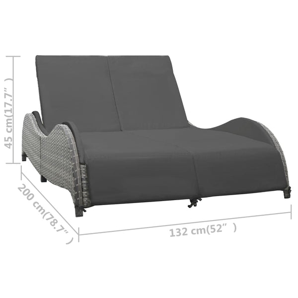 Double Sun Lounger With Cushion Poly Rattan Anthracite