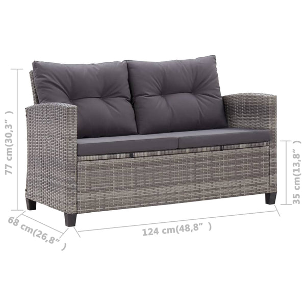 Patio Chairs 2 Seater Garden Sofa With Cushions Grey 124 Cm Poly Rattan