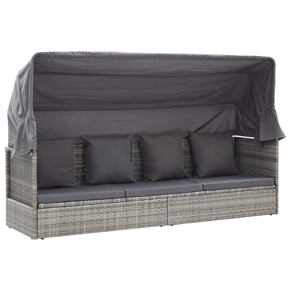 Loungers Garden Lounge Bed With Roof Mixed Grey Poly Rattan