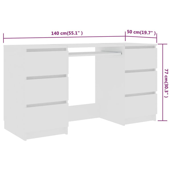 Home Office Desks Writing Desk White 140X50x77 Cm Engineered Wood