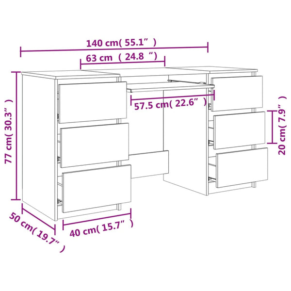 Home Office Desks Writing Desk Sonoma Oak 140X50x77 Cm Engineered Wood