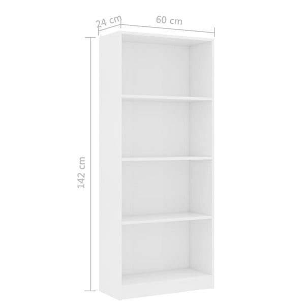 Bookshelves 4 Tier Book Cabinet White 60X24x142 Cm Engineered Wood