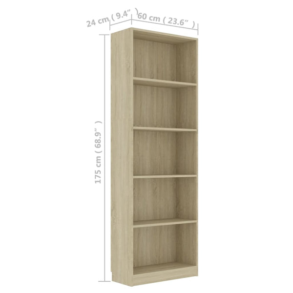 Bookshelves 5 Tier Book Cabinet Sonoma Oak 60X24x175 Cm Engineered Wood