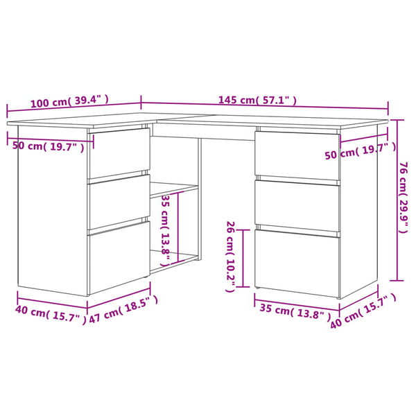 Home Office Desks Corner Desk White 145X100x76 Cm Engineered Wood