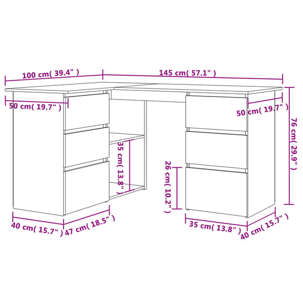 Home Office Desks Corner Desk Concrete Grey 145X100x76 Cm Engineered Wood