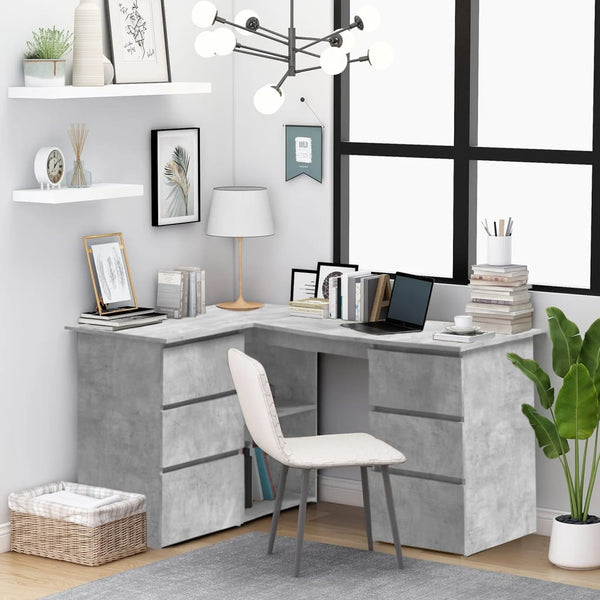 Home Office Desks Corner Desk Concrete Grey 145X100x76 Cm Engineered Wood