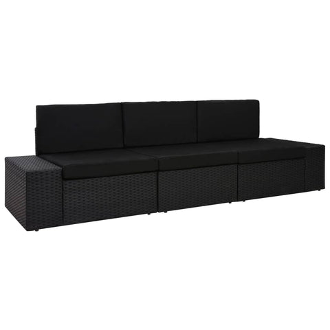 Patio Chairs Sectional Sofa 3 Seater Poly Rattan Black