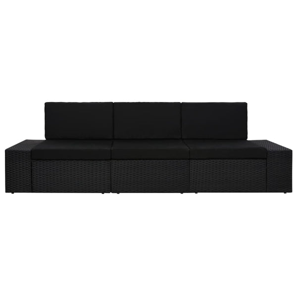 Patio Chairs Sectional Sofa 3 Seater Poly Rattan Black